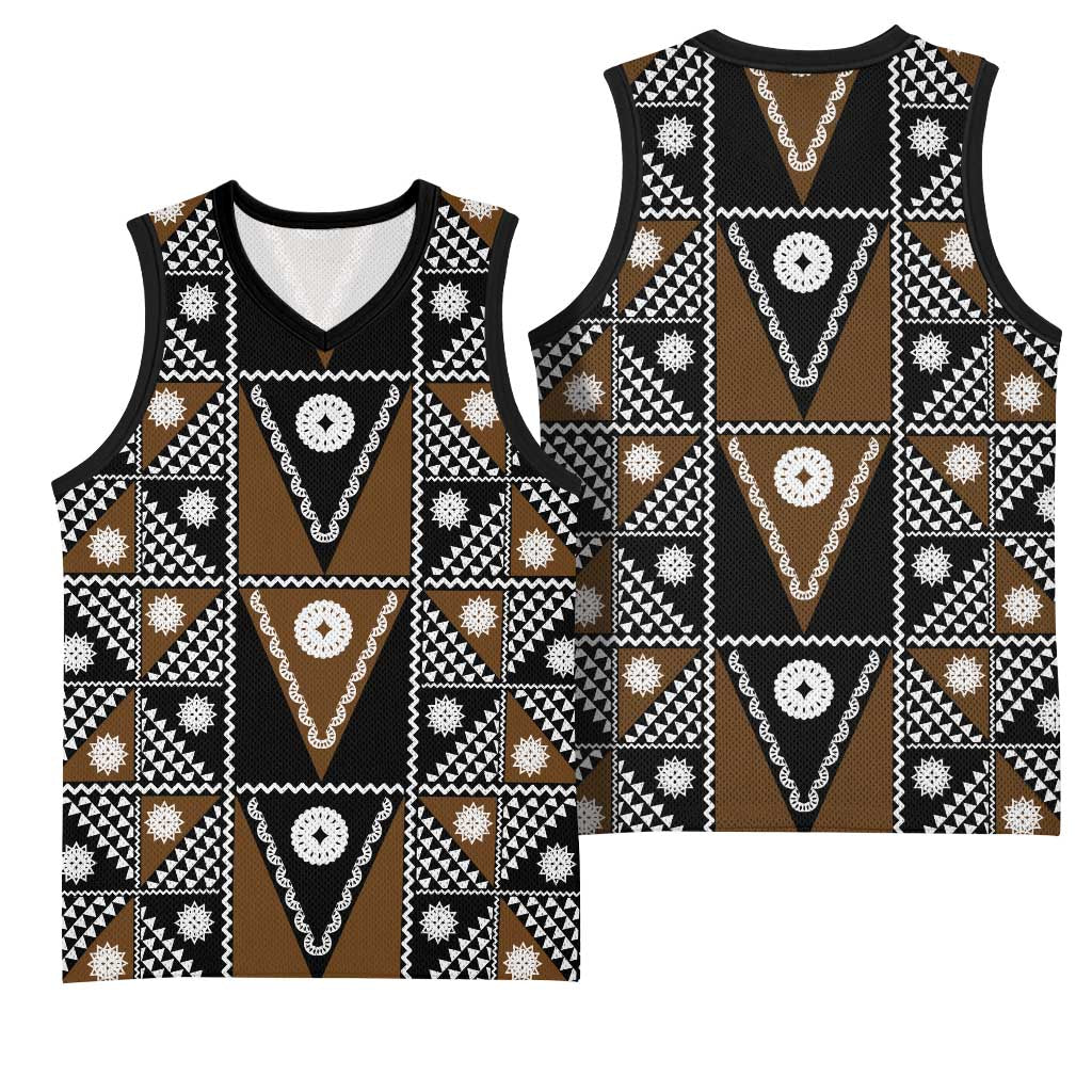 Fiji Brown Masi Pattern Basketball Jersey Fijian Tapa