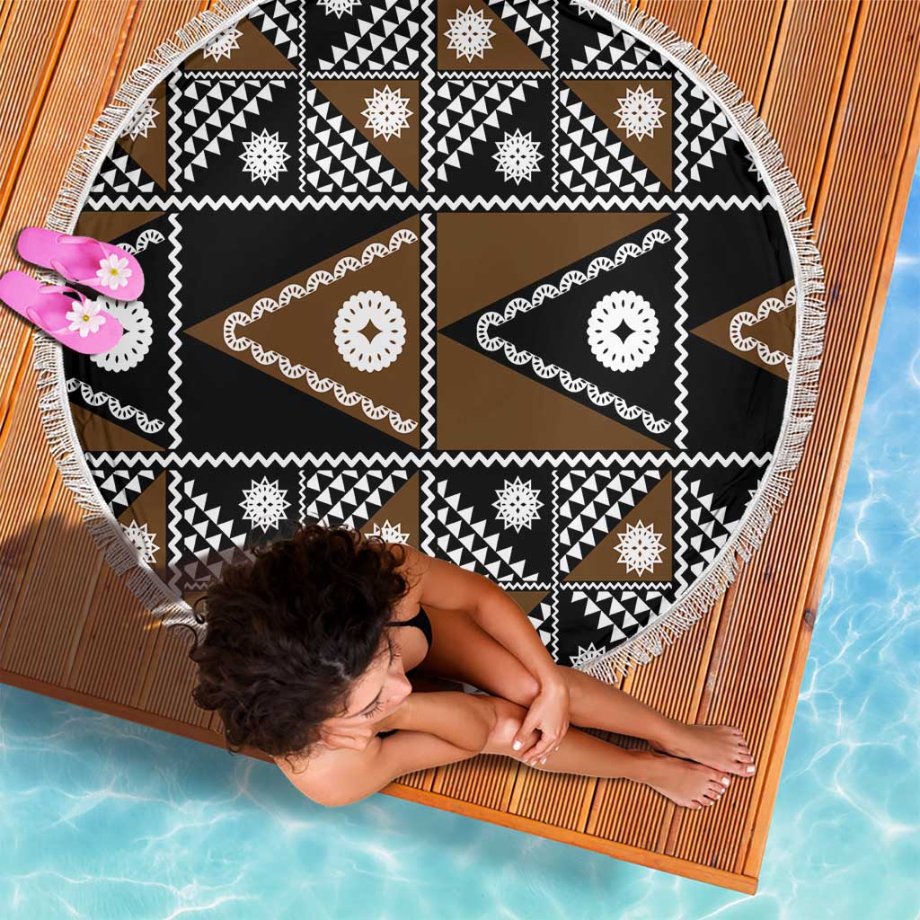 Fiji Brown Masi Pattern Beach Blanket Fijian Tapa