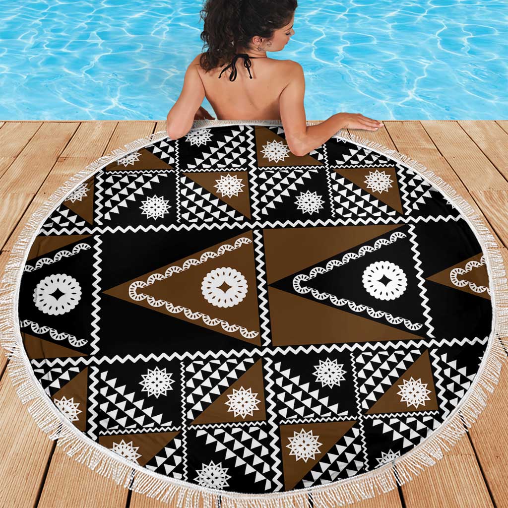 Fiji Brown Masi Pattern Beach Blanket Fijian Tapa