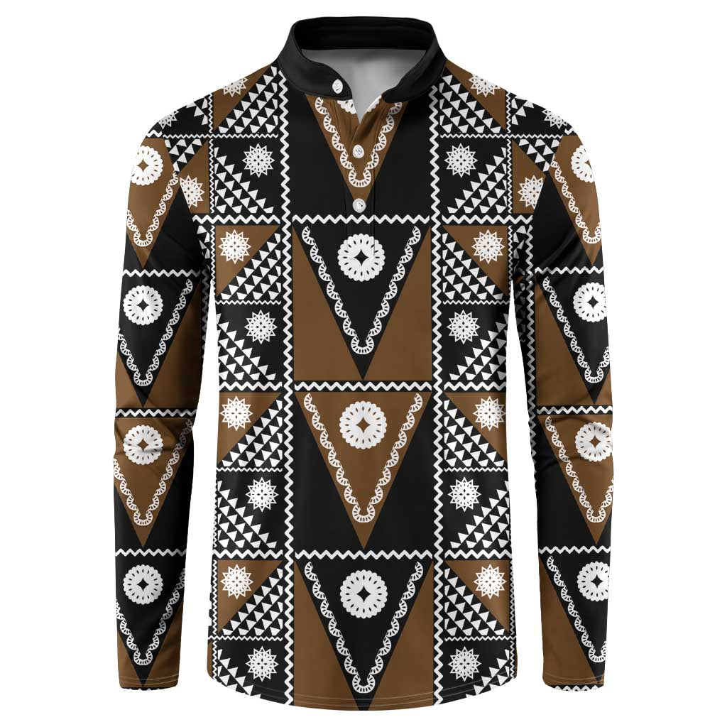 Fiji Brown Masi Pattern Button Sweatshirt Fijian Tapa