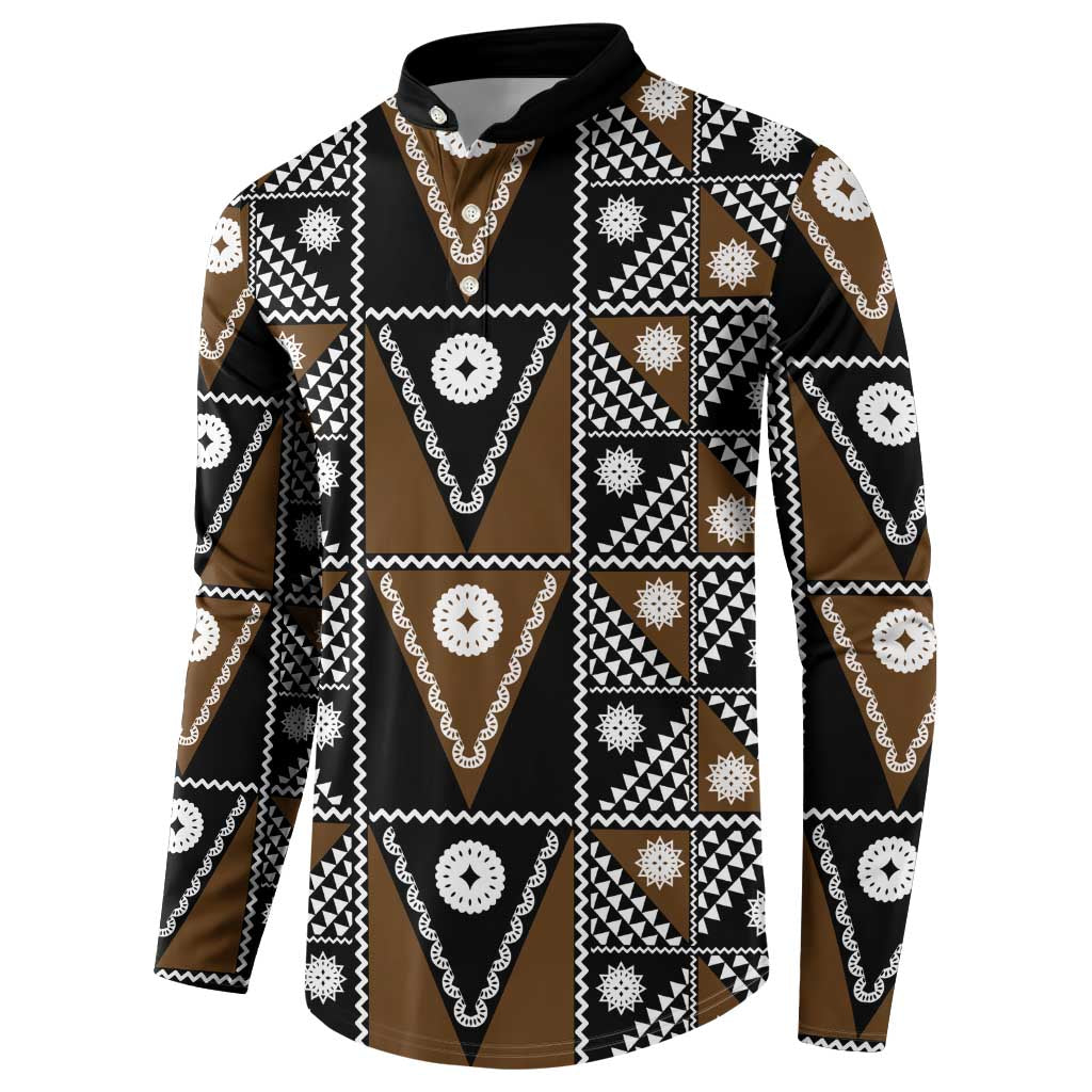 Fiji Brown Masi Pattern Button Sweatshirt Fijian Tapa