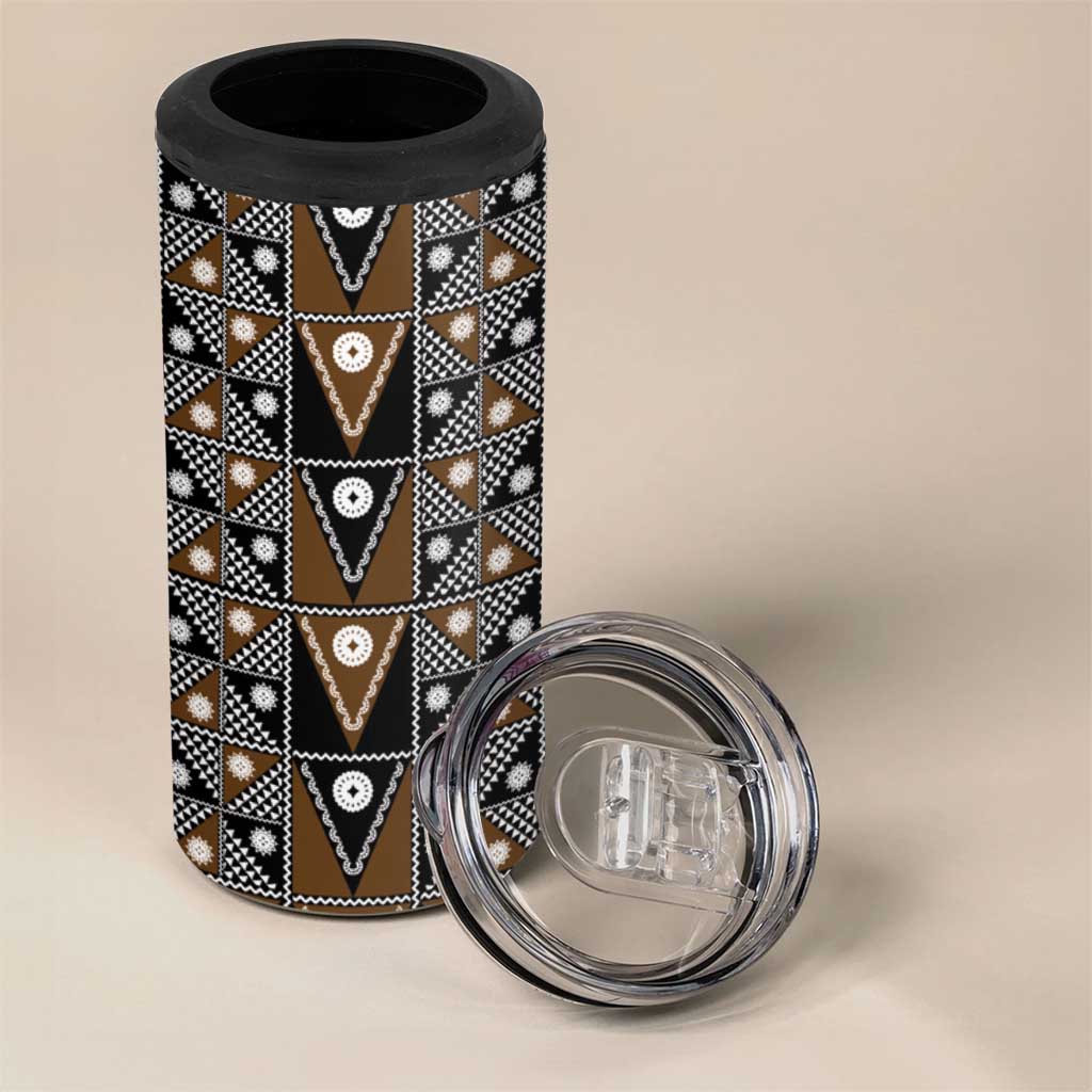 Fiji Brown Masi Pattern 4 in 1 Can Cooler Tumbler Fijian Tapa
