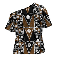 Fiji Brown Masi Pattern Cross Shoulder Shirt Fijian Tapa