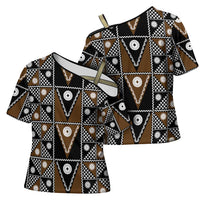 Fiji Brown Masi Pattern Cross Shoulder Shirt Fijian Tapa