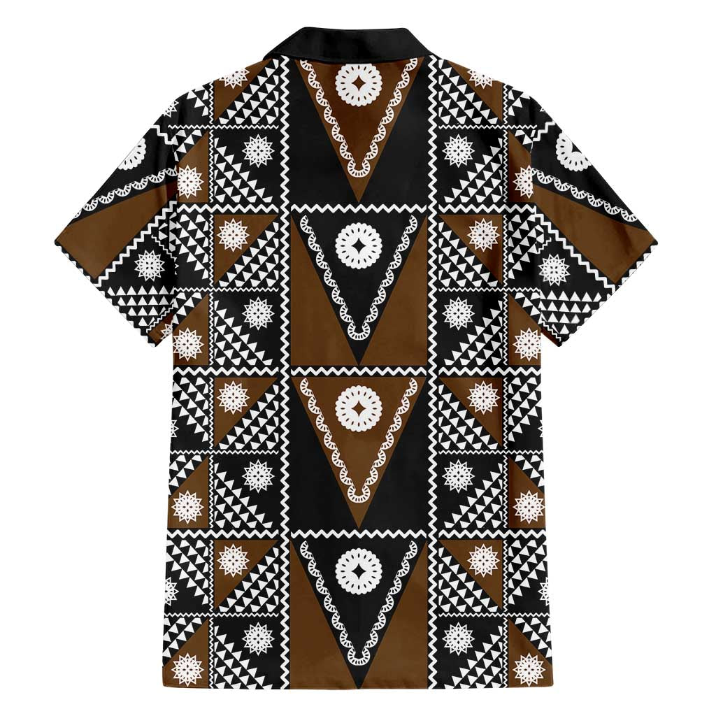 Fiji Brown Masi Pattern Family Matching Long Sleeve Bodycon Dress and Hawaiian Shirt Fijian Tapa LT01 - Polynesian Pride