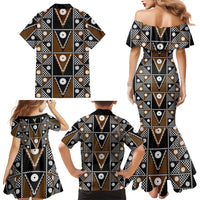 Fiji Brown Masi Pattern Family Matching Mermaid Dress and Hawaiian Shirt Fijian Tapa LT01 - Polynesian Pride
