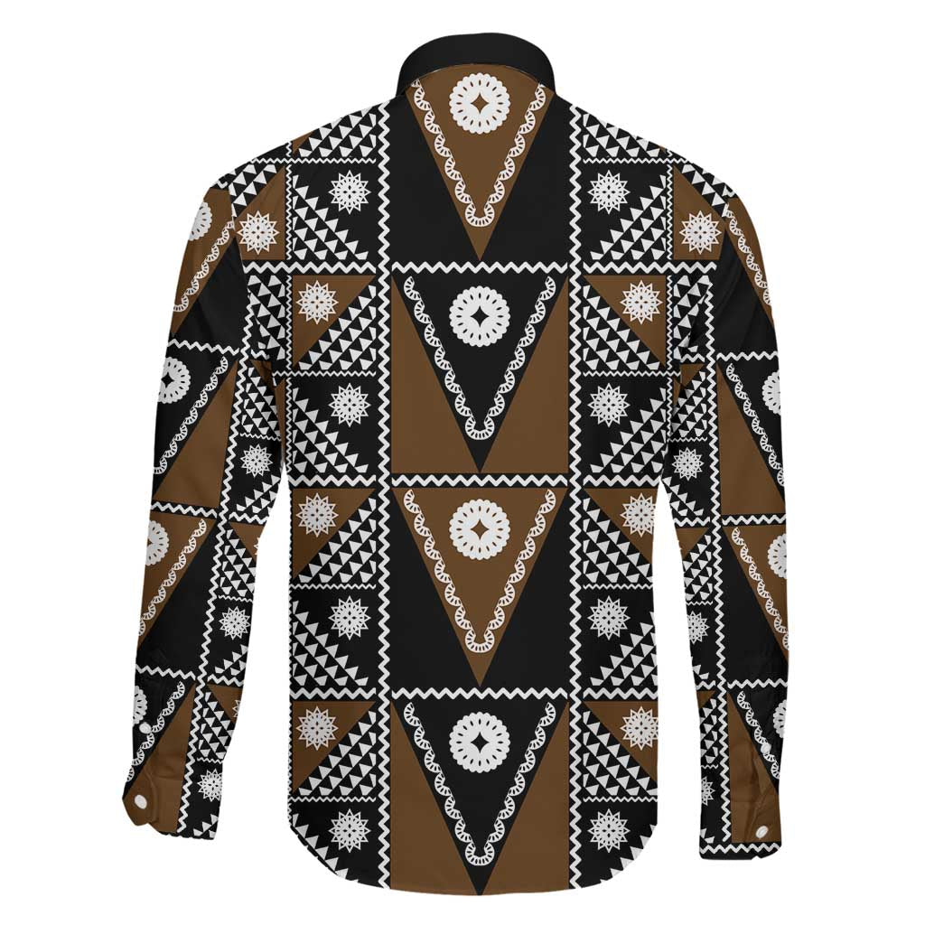 Fiji Brown Masi Pattern Family Matching Off Shoulder Maxi Dress and Hawaiian Shirt Fijian Tapa LT01 - Polynesian Pride