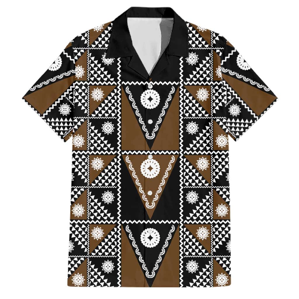 Fiji Brown Masi Pattern Family Matching Off Shoulder Short Dress and Hawaiian Shirt Fijian Tapa LT01 Dad's Shirt - Short Sleeve Brown - Polynesian Pride
