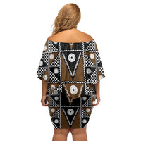 Fiji Brown Masi Pattern Family Matching Off Shoulder Short Dress and Hawaiian Shirt Fijian Tapa LT01 - Polynesian Pride