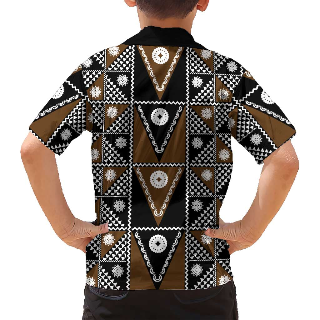 Fiji Brown Masi Pattern Family Matching Tank Maxi Dress and Hawaiian Shirt Fijian Tapa LT01 - Polynesian Pride