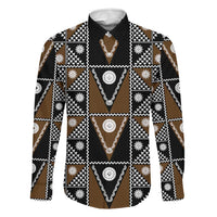 Fiji Brown Masi Pattern Family Matching Tank Maxi Dress and Hawaiian Shirt Fijian Tapa LT01 Dad's Shirt - Long Sleeve Brown - Polynesian Pride