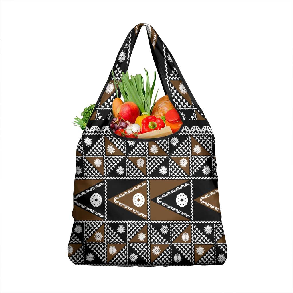 Fiji Brown Masi Pattern Grocery Bag Fijian Tapa