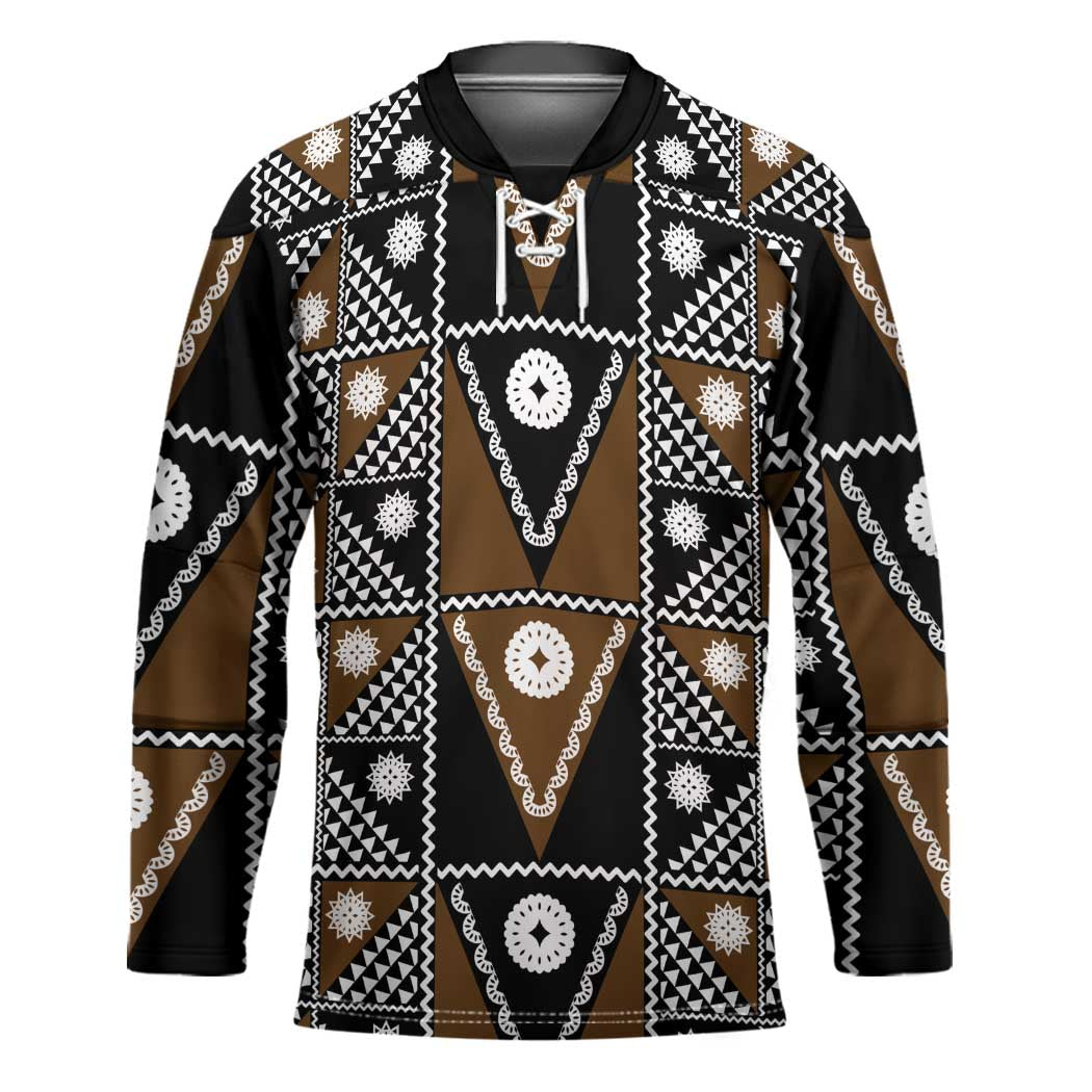 Fiji Brown Masi Pattern Hockey Jersey Fijian Tapa