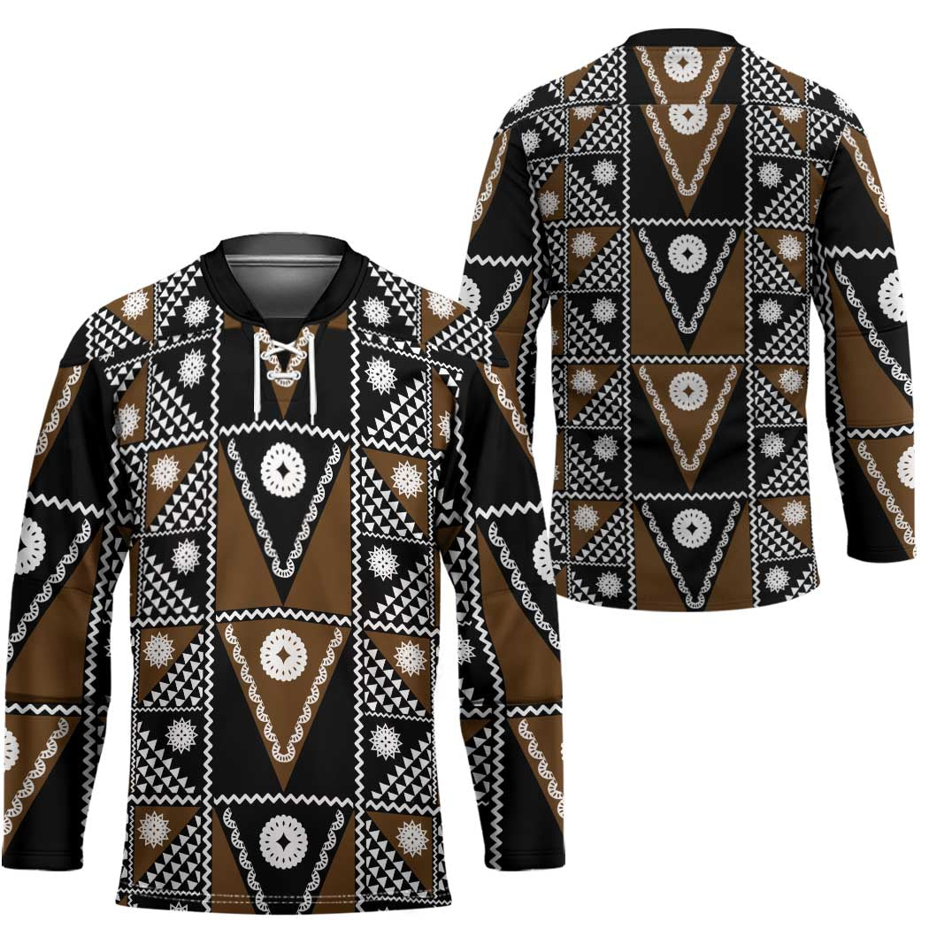 Fiji Brown Masi Pattern Hockey Jersey Fijian Tapa