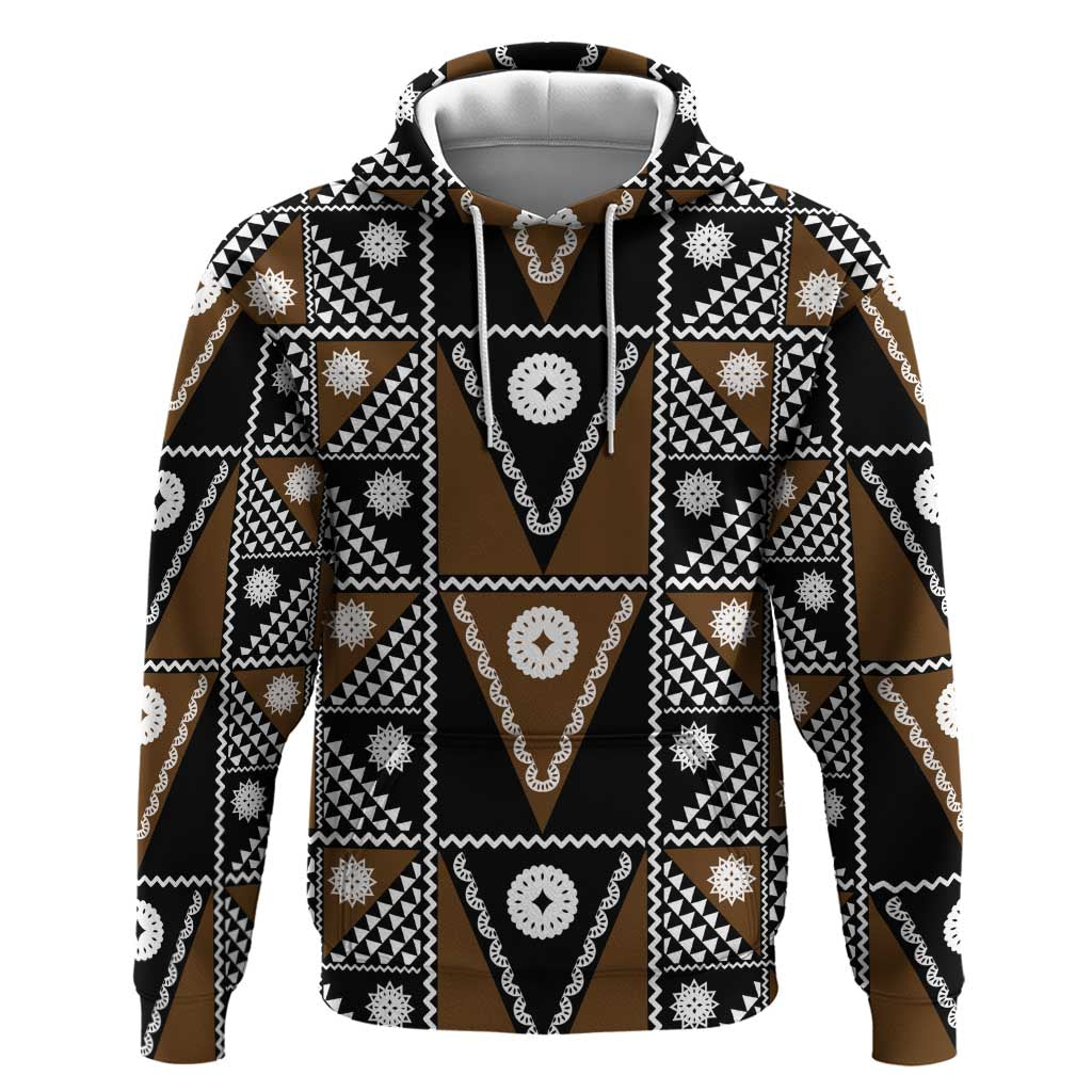 Fiji Brown Masi Pattern Hoodie Fijian Tapa