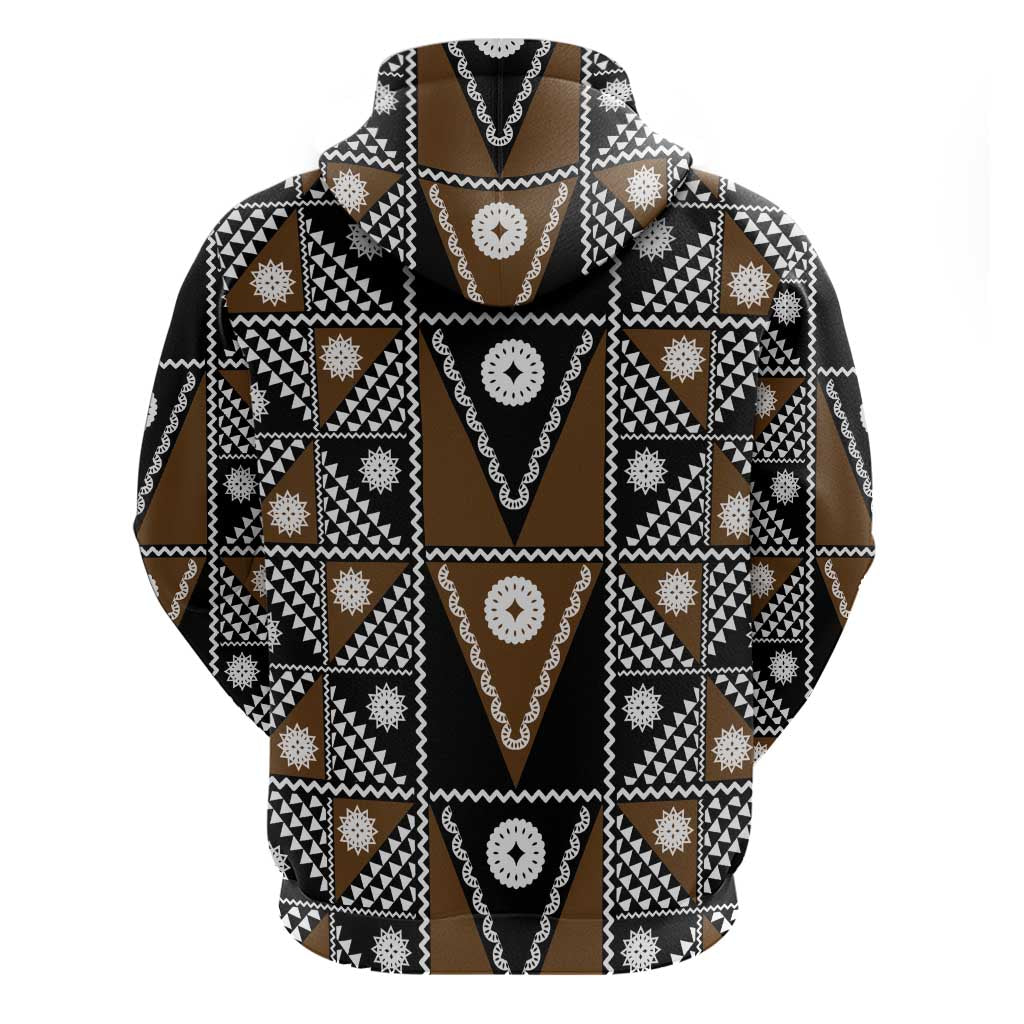 Fiji Brown Masi Pattern Hoodie Fijian Tapa