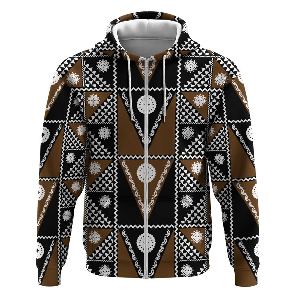 Fiji Brown Masi Pattern Hoodie Fijian Tapa