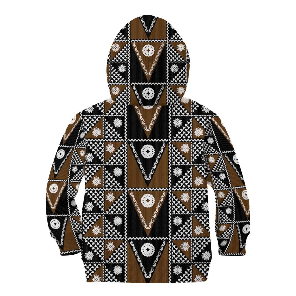 Fiji Brown Masi Pattern Kid Hoodie Fijian Tapa