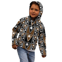 Fiji Brown Masi Pattern Kid Hoodie Fijian Tapa