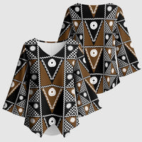 Fiji Brown Masi Pattern Kimono Sleeve Blouse Fijian Tapa