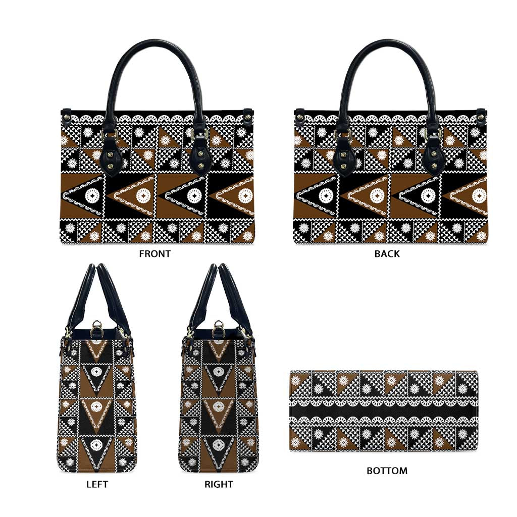 Fiji Brown Masi Pattern Leather Bag Fijian Tapa