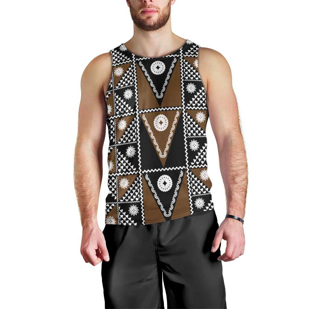 Fiji Brown Masi Pattern Men Tank Top Fijian Tapa