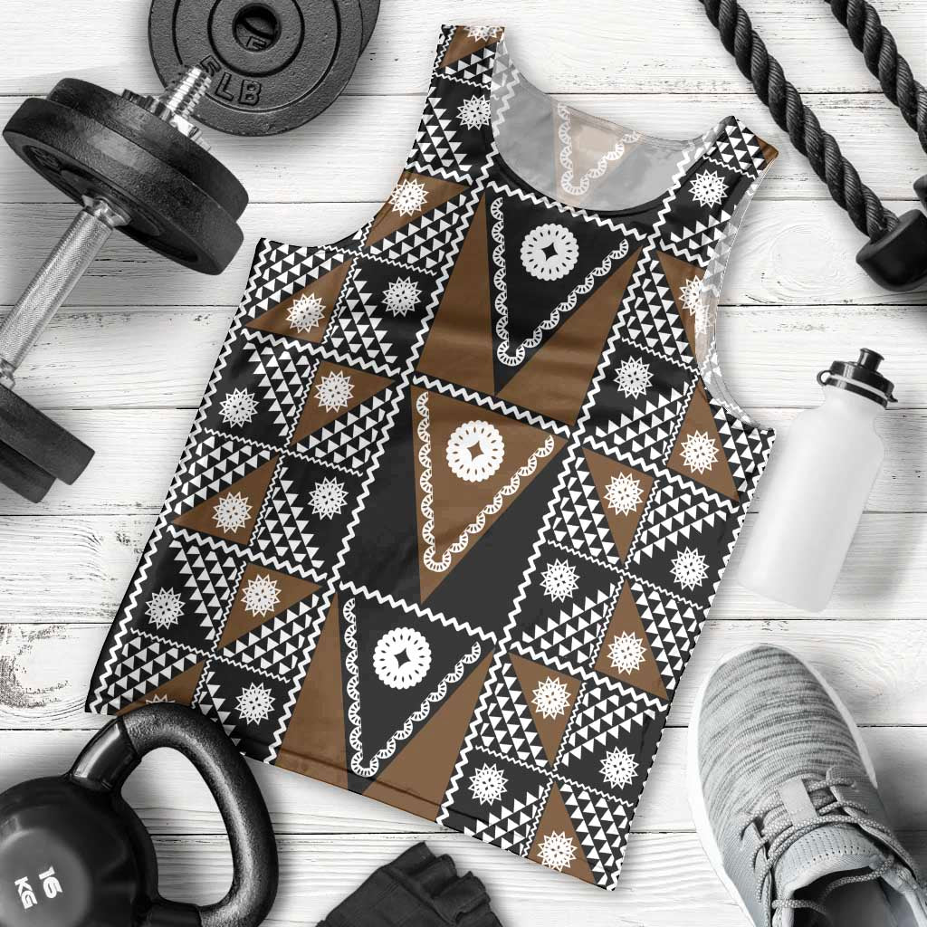 Fiji Brown Masi Pattern Men Tank Top Fijian Tapa