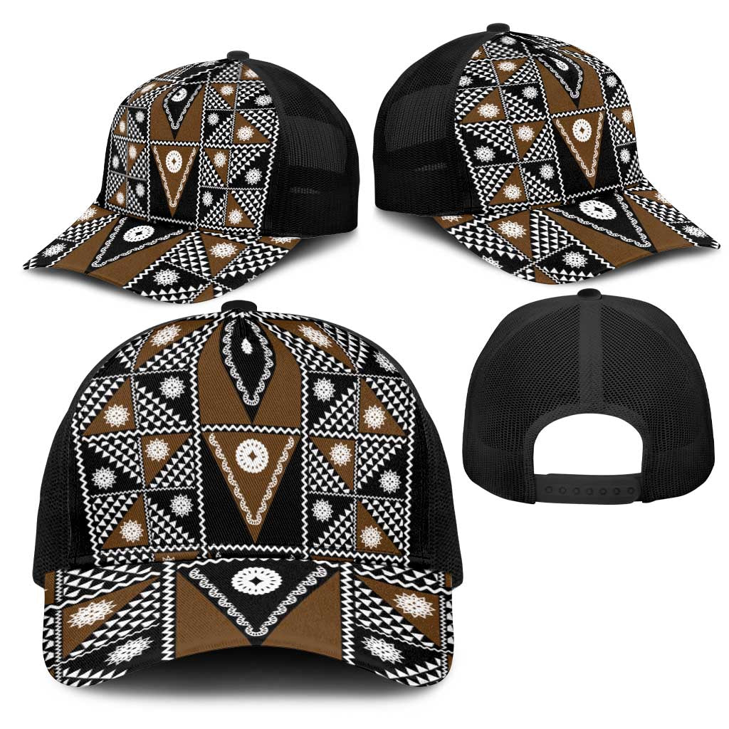 Fiji Brown Masi Pattern Mesh Trucker Cap Fijian Tapa