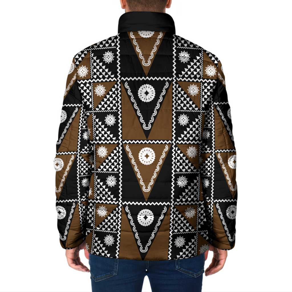 Fiji Brown Masi Pattern Padded Jacket Fijian Tapa
