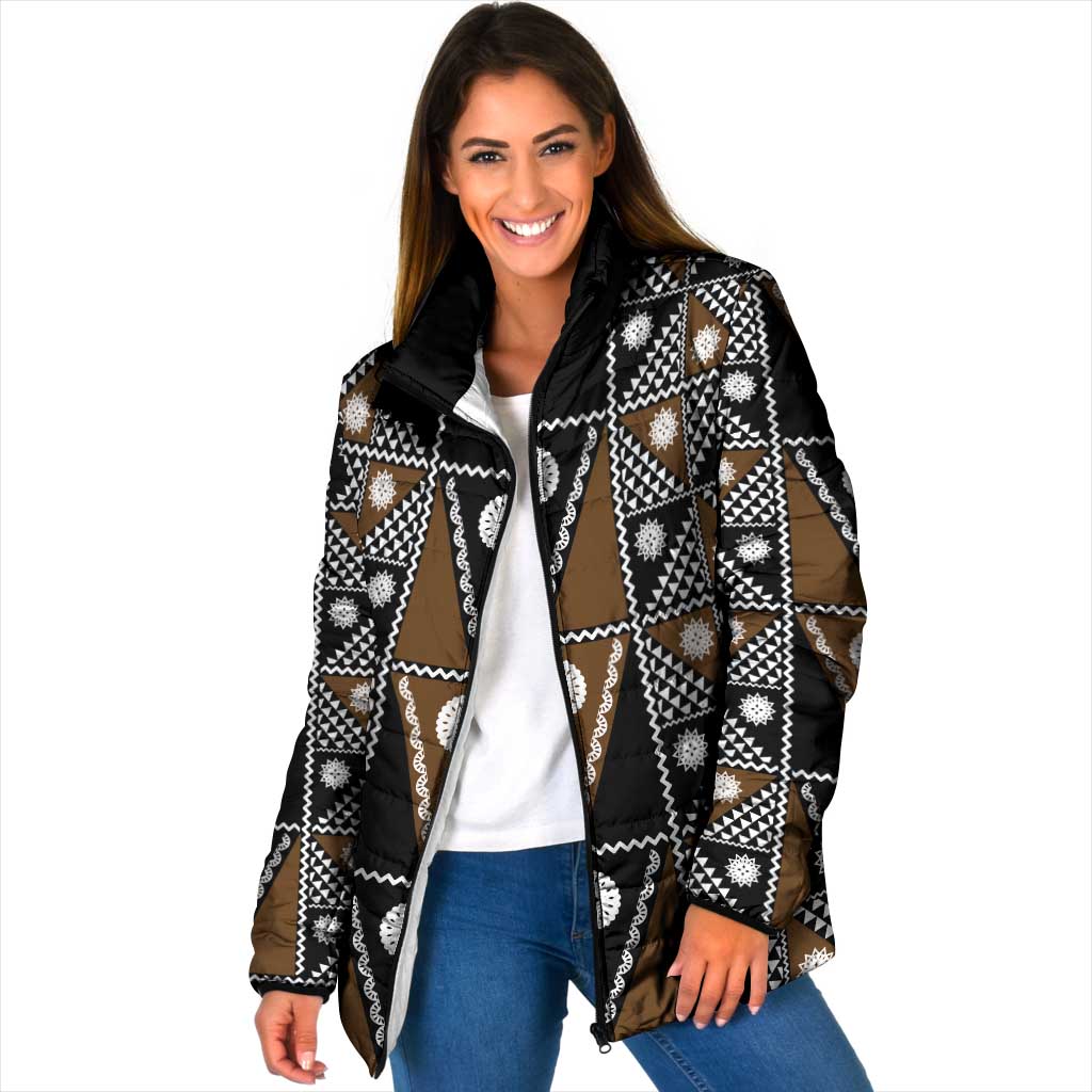 Fiji Brown Masi Pattern Padded Jacket Fijian Tapa
