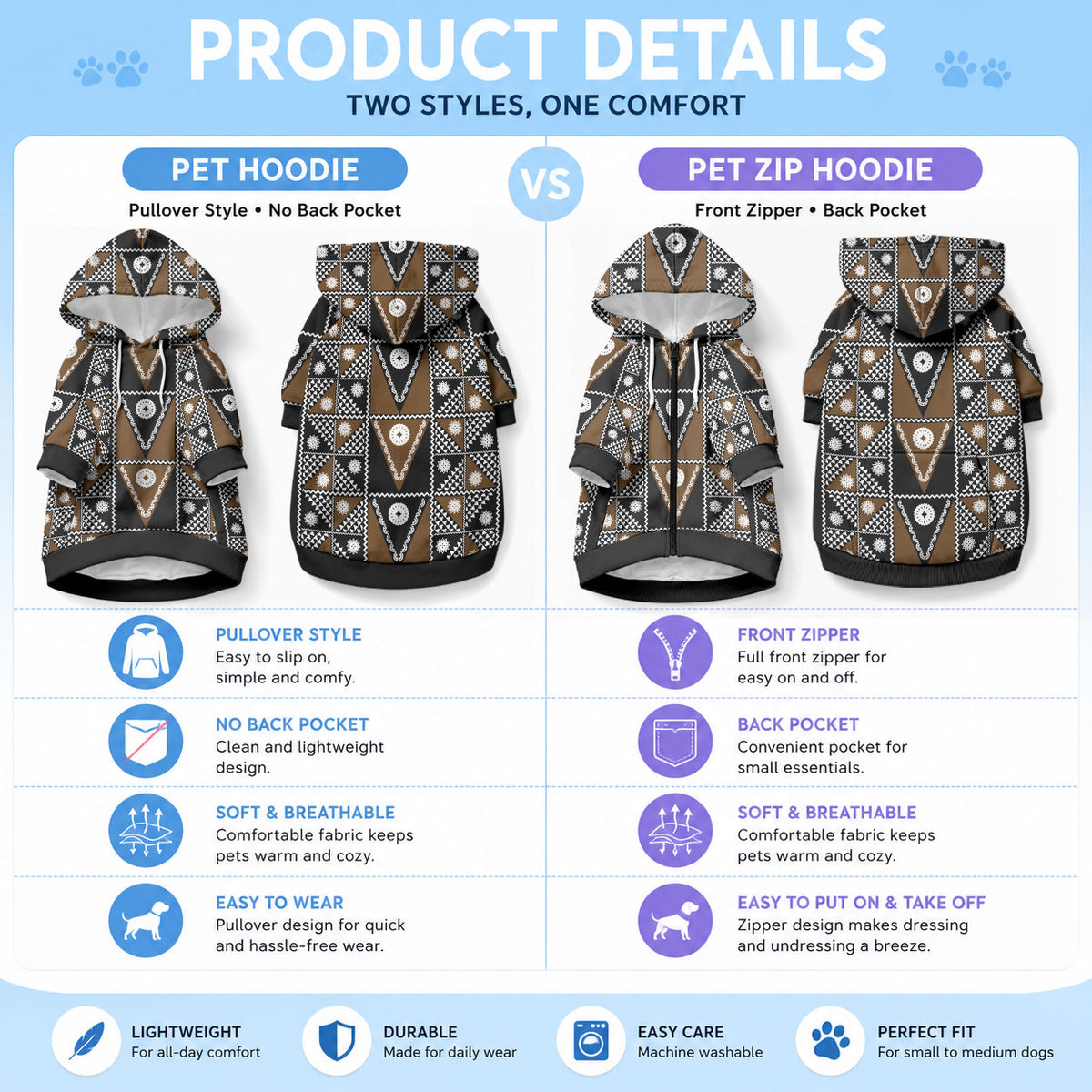 Fiji Brown Masi Pattern Pet Hoodie Fijian Tapa