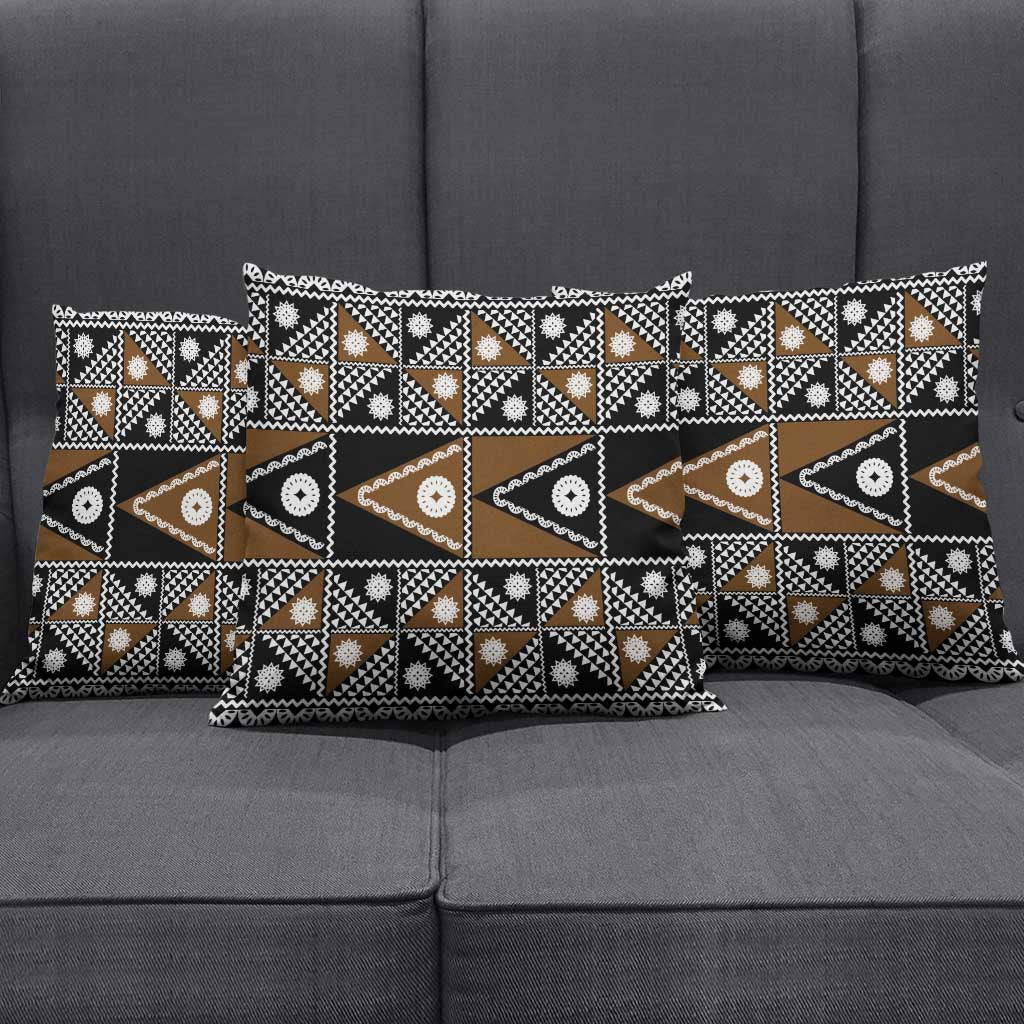 Fiji Brown Masi Pattern Pillow Cover Fijian Tapa