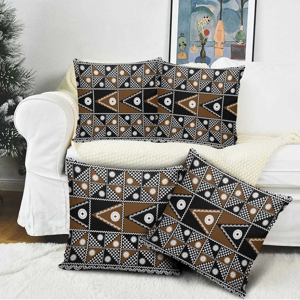 Fiji Brown Masi Pattern Pillow Cover Fijian Tapa