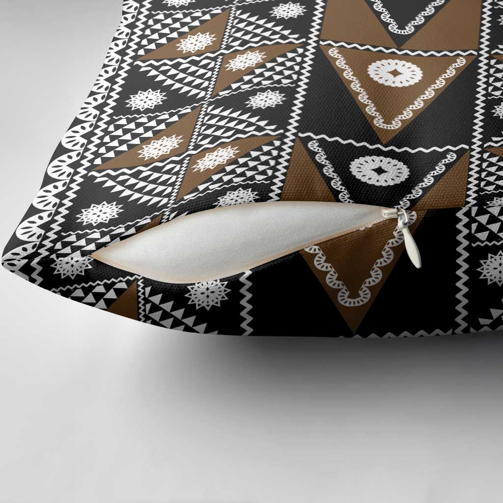 Fiji Brown Masi Pattern Pillow Cover Fijian Tapa