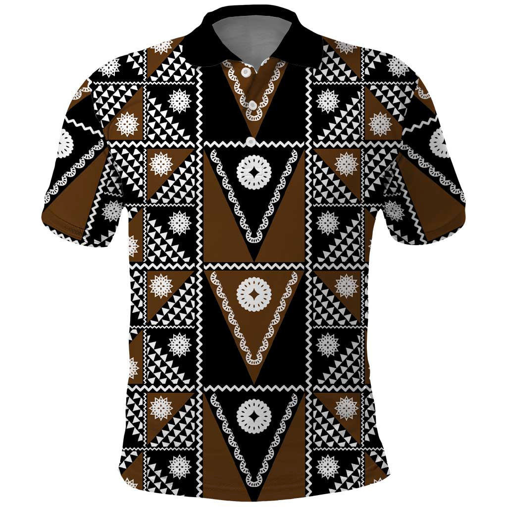 Fiji Brown Masi Pattern Polo Shirt Fijian Tapa