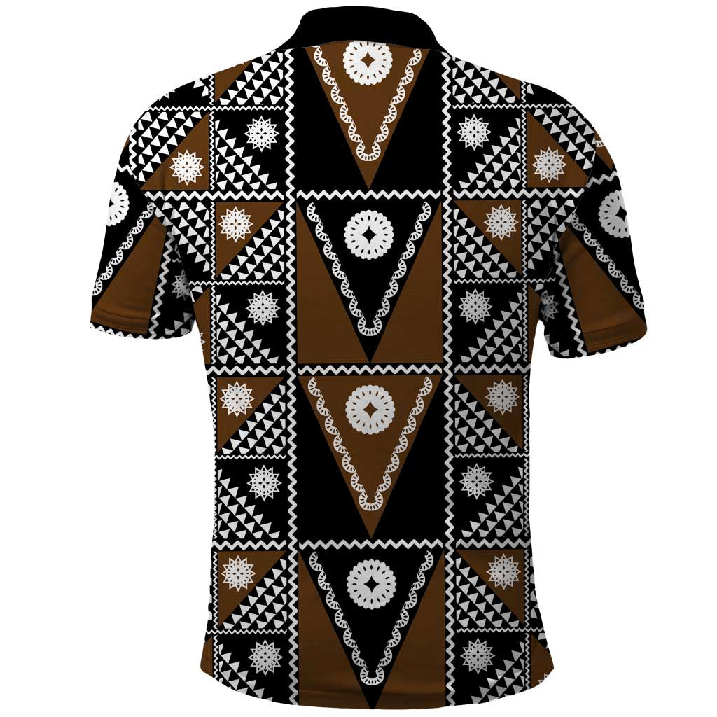Fiji Brown Masi Pattern Polo Shirt Fijian Tapa