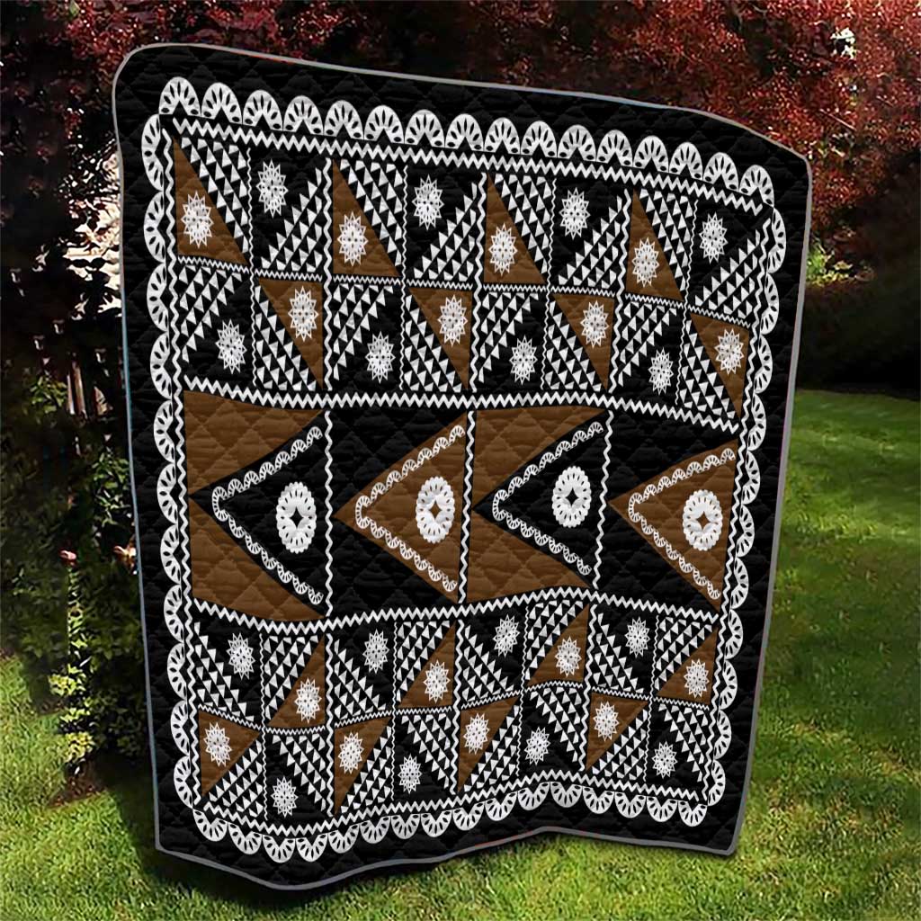 Fiji Brown Masi Pattern Quilt Fijian Tapa