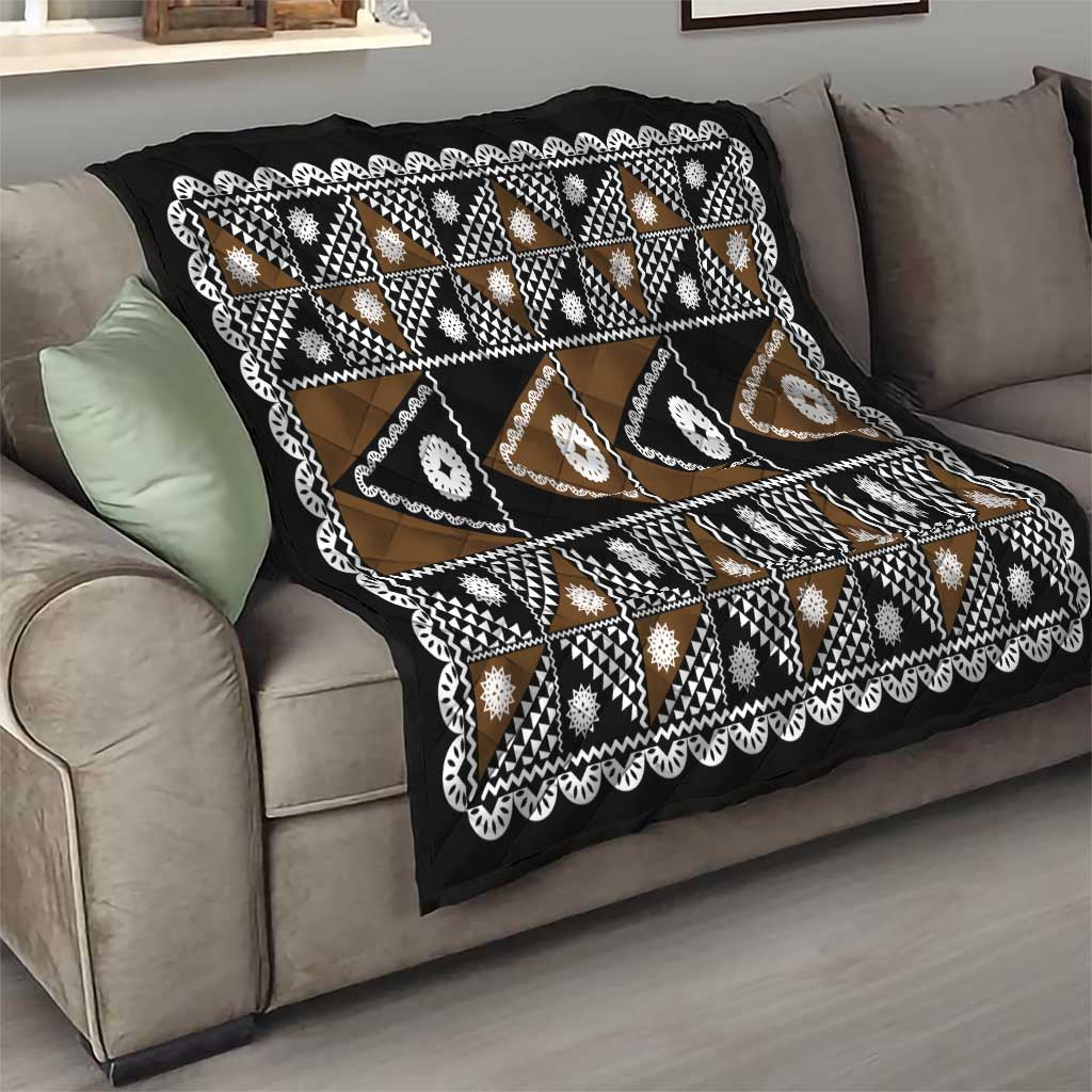 Fiji Brown Masi Pattern Quilt Fijian Tapa
