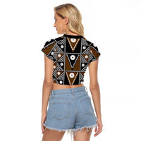 Fiji Brown Masi Pattern Raglan Cropped T Shirt Fijian Tapa