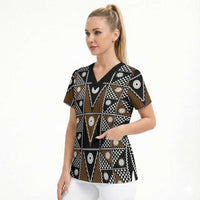 Fiji Brown Masi Pattern Scrub Top Fijian Tapa