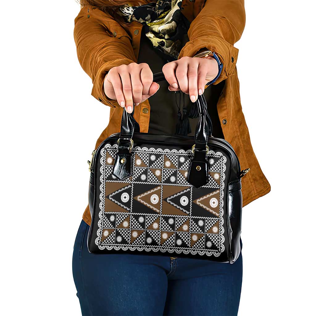 Fiji Brown Masi Pattern Shoulder Handbag Fijian Tapa