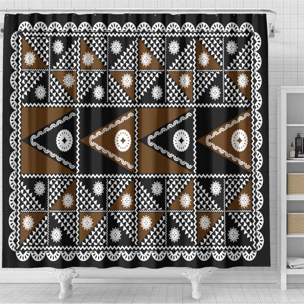 Fiji Brown Masi Pattern Shower Curtain Fijian Tapa