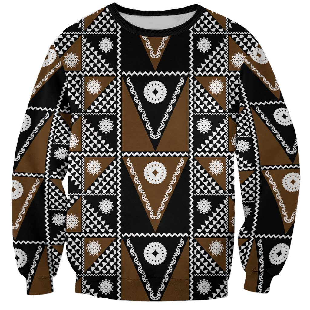 Fiji Brown Masi Pattern Sweatshirt Fijian Tapa