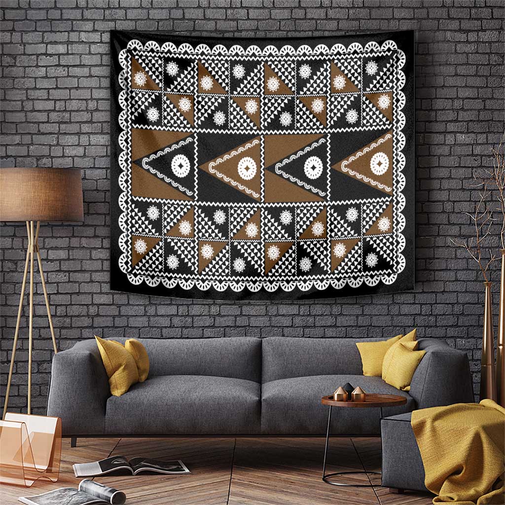 Fiji Brown Masi Pattern Tapestry Fijian Tapa