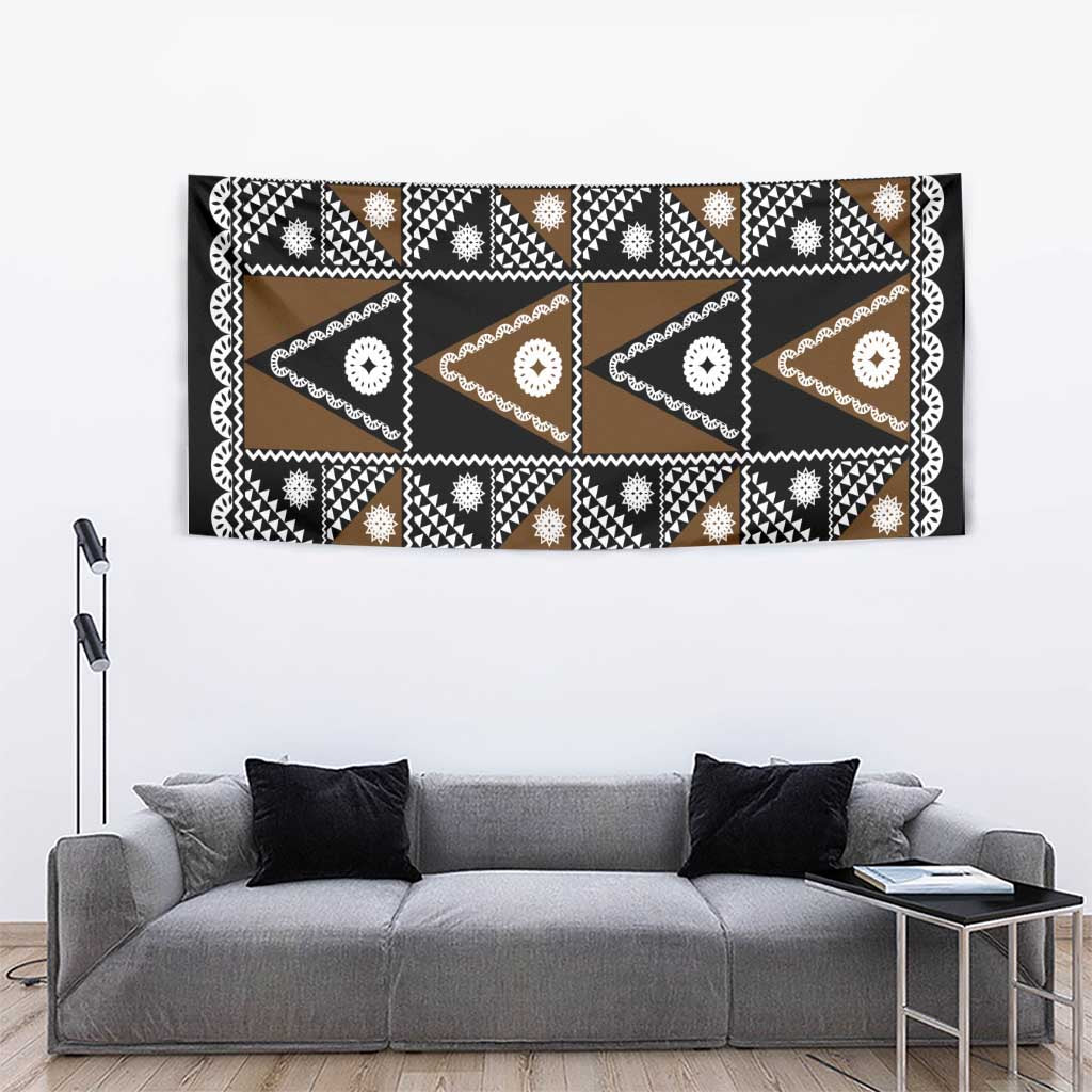 Fiji Brown Masi Pattern Tapestry Fijian Tapa