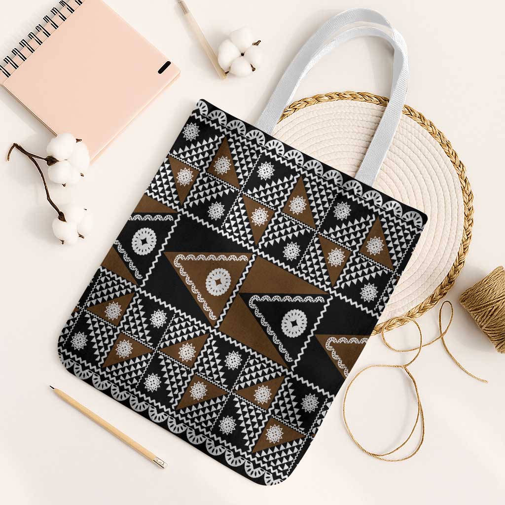 Fiji Brown Masi Pattern Tote Bag Fijian Tapa