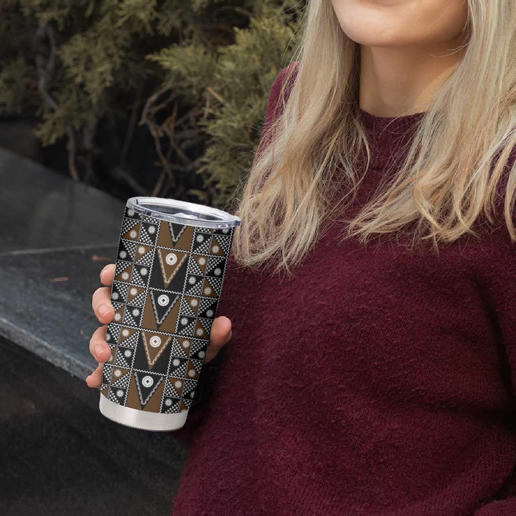 Fiji Brown Masi Pattern Tumbler Cup Fijian Tapa