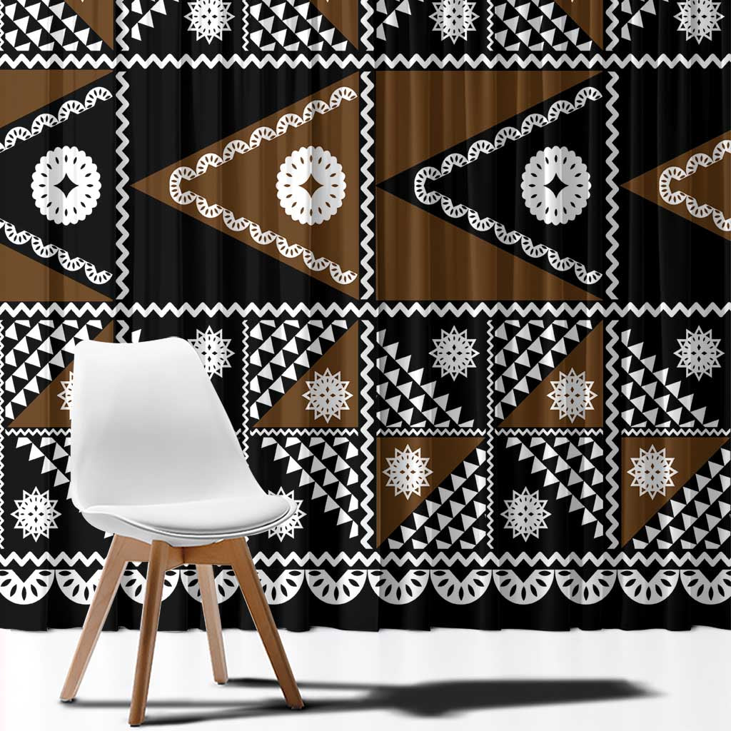 Fiji Brown Masi Pattern Window Curtain Fijian Tapa