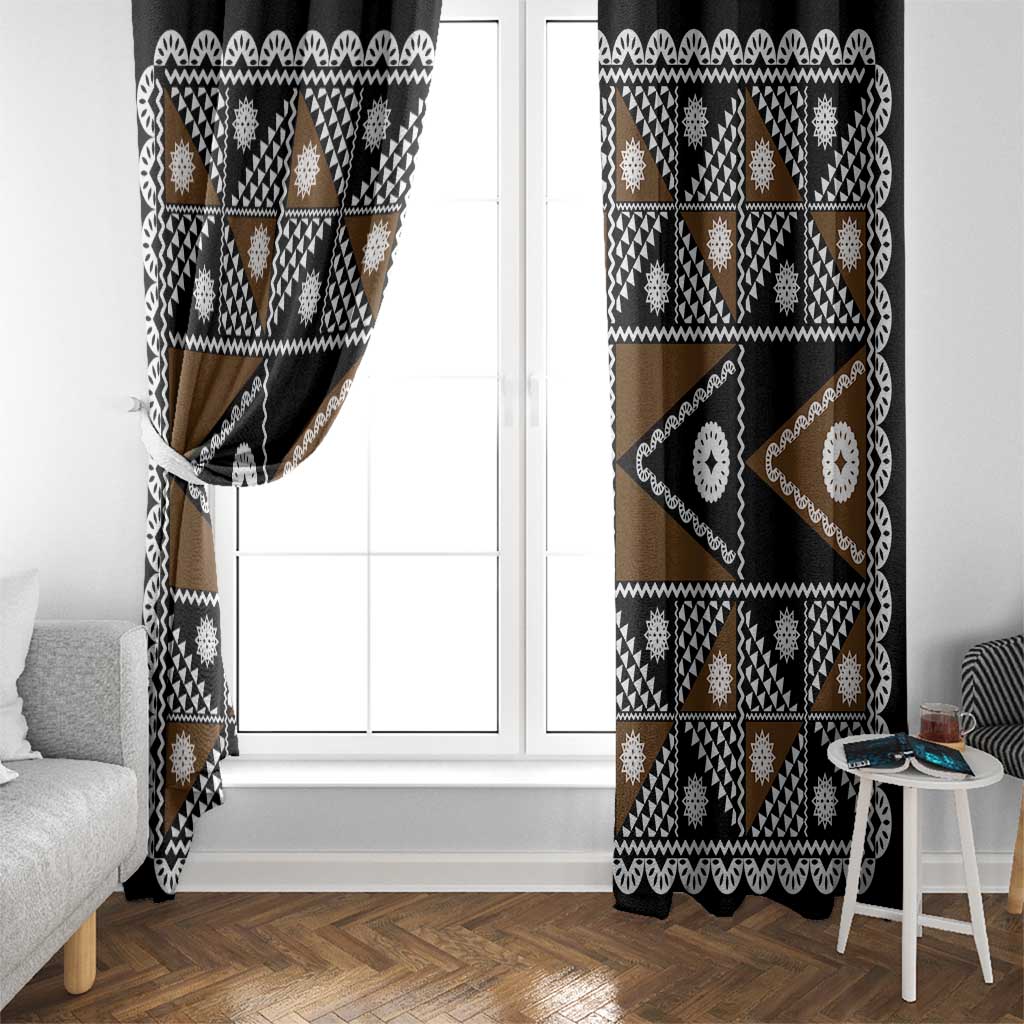 Fiji Brown Masi Pattern Window Curtain Fijian Tapa