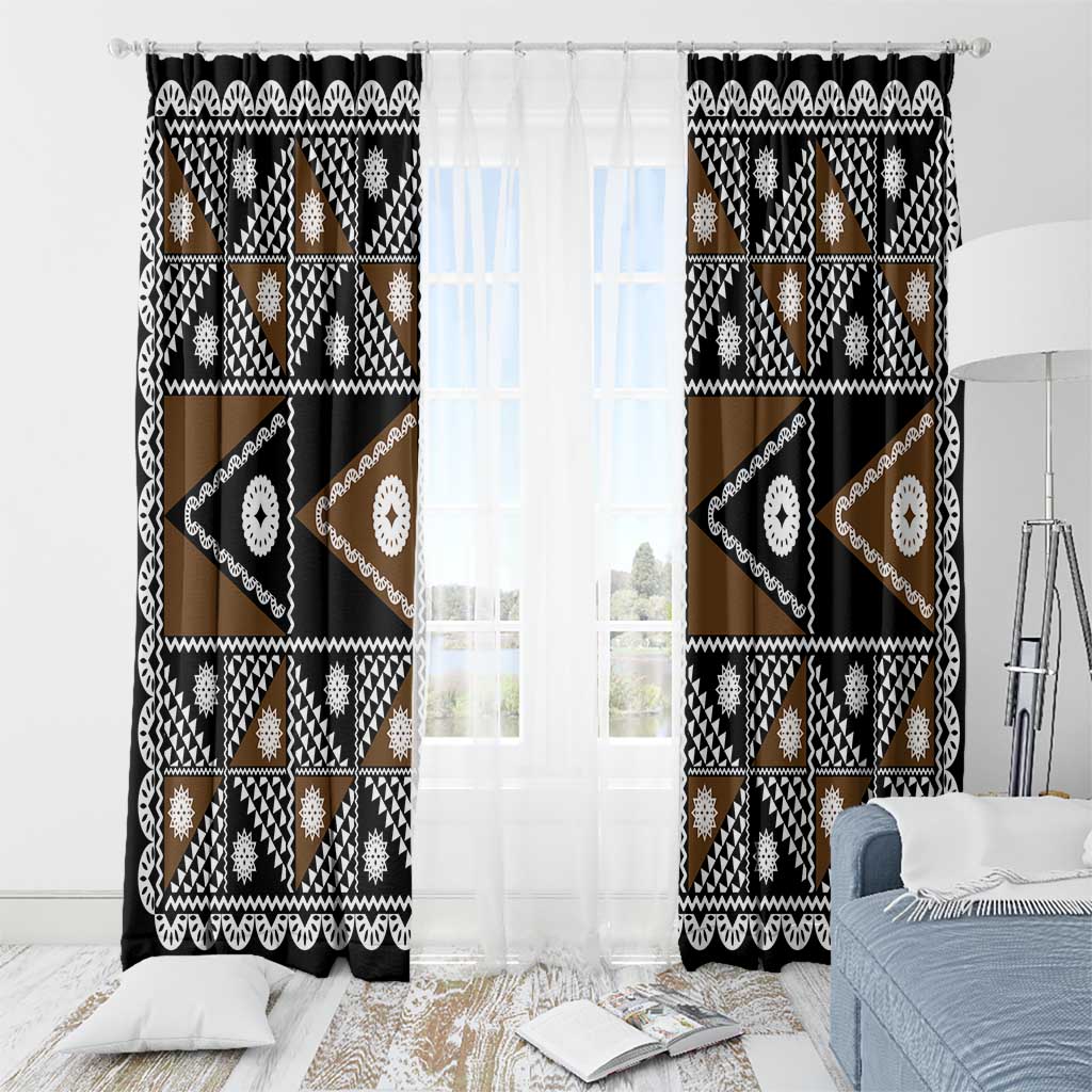 Fiji Brown Masi Pattern Window Curtain Fijian Tapa